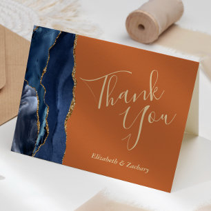 Cartão Obrigado Bodas Azul Ágata Dourado Ferrugem