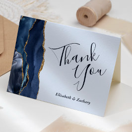 Cartão Obrigado Casamento Ágata Dourada Azul Claro Marinh