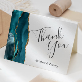 Cartão Obrigado Casamento Ágata Dourada Teal
