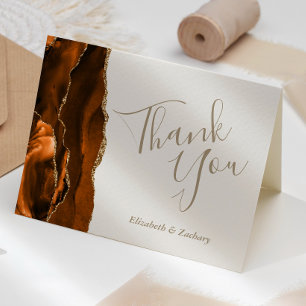 Cartão Obrigado Casamento Ágata Laranja Queimada Dourado