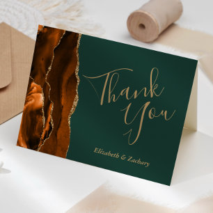 Cartão Obrigado Casamento Ágata Ouro Esmeralda Verde