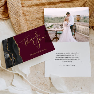 Cartão Obrigado casamento Ágata Preta Dourado Burgundy