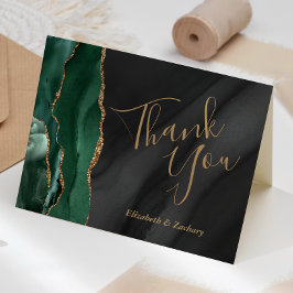 Cartão Obrigado casamento Ágata Preto Dourado Verde Esmer