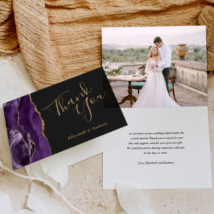Cartão Obrigado Casamento Ágata Roxa Dourado Escuro Foto