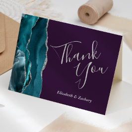 Cartão Obrigado Casamento Ágata Teal Prata Roxo