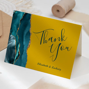 Cartão Obrigado Casamento Ágata Verde Dourado Mostarda Am