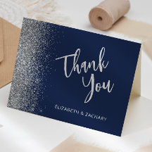 Obrigado Casamento Brilho Azul Naval Prata
