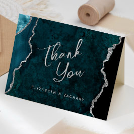 Cartão Obrigado Casamento Escrito em Ágata Azul Teal Prat