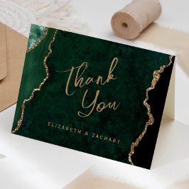 Cartão Obrigado Casamento Escrito em Ágata Dourada Verde 