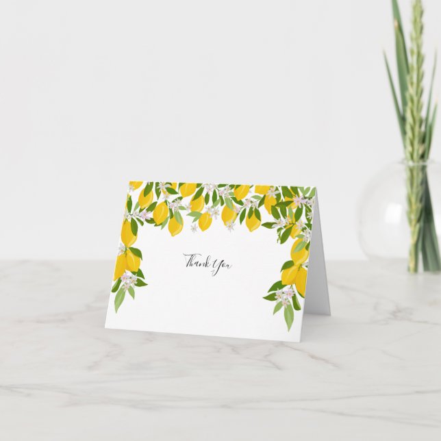 Cartão Obrigado Casamento Folhagem de Limões em Flor (Frente)