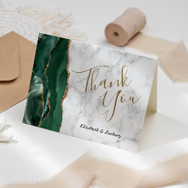 Cartão Obrigado Casamento Mármore Dourado Ágata Verde Esm