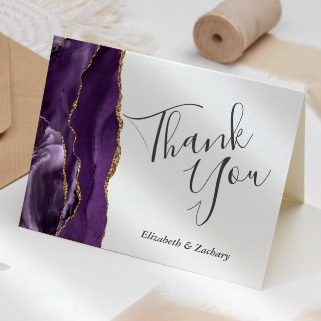 Cartão Obrigado Casamento Ouro Ágata Roxa (Criador carregado)