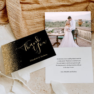 Cartão Obrigado Casamento Preto Brilho Dourado Foto