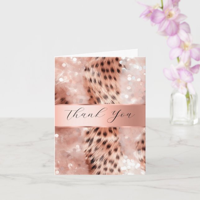 Cartão Obrigado Casamento Rose Gold Leopardo (Orquídea)