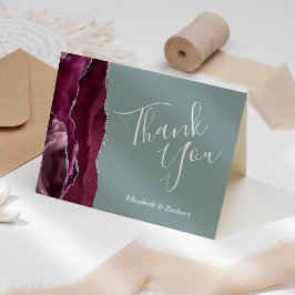Cartão Obrigado Casamento Verde Sage Ágata Borgonha
