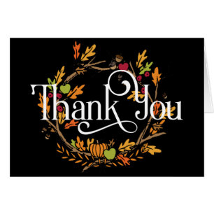 Cartão Obrigado com Fall Wreath com Folhas/Pumpkins