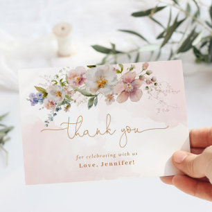 Cartão Obrigado de aniversário de flores silvestres rosa