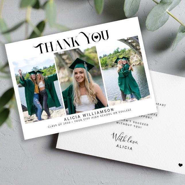 Cartão Obrigado de colagem de fotos da formatura moderna  (Criador carregado)
