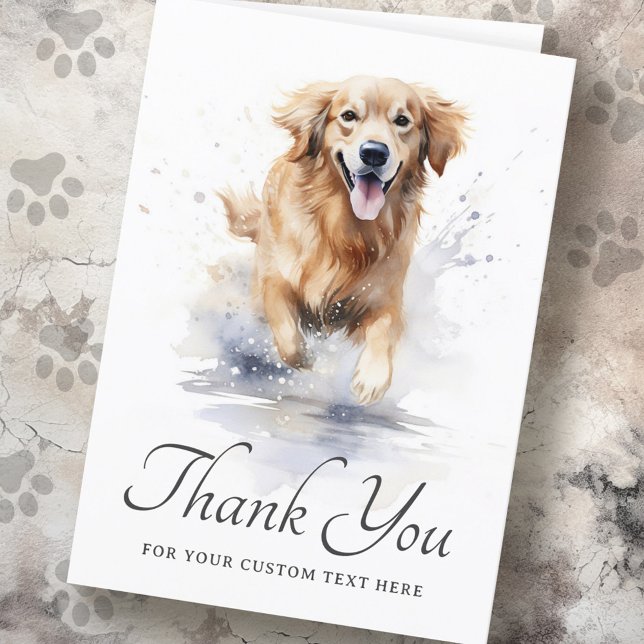 Cartão obrigado de texto personalizado de cor d'água do r (Golden retriever watercolor custom text thank you card)