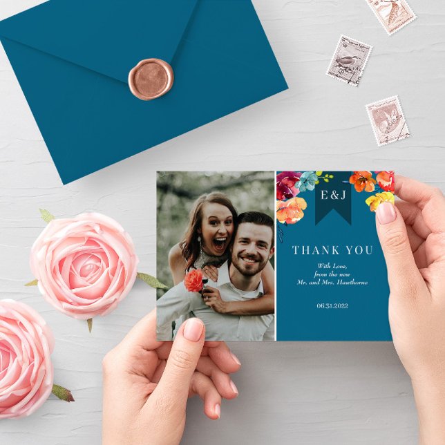 Cartão "Obrigado" elegante de Casamento Bright Sum (Criador carregado)