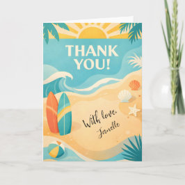 Cartão Obrigado Festa de Piscina de Verão Fofa Praia Trop