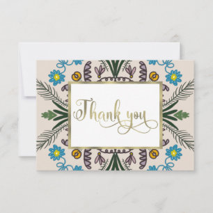 Cartão Obrigado Floral Mandala Verde Azul Arte Botânica