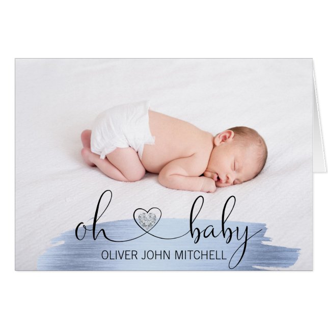 Cartão Obrigado FOTO azul do ouro | do chá de fraldas do (Frente horizontal)