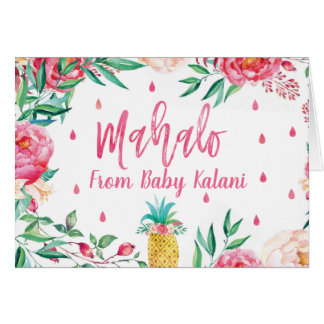 Cartão Obrigado havaiano do chá de fraldas de Mahalo você