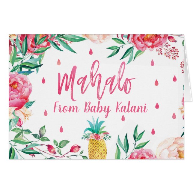 Cartão Obrigado havaiano do chá de fraldas de Mahalo você (Frente horizontal)