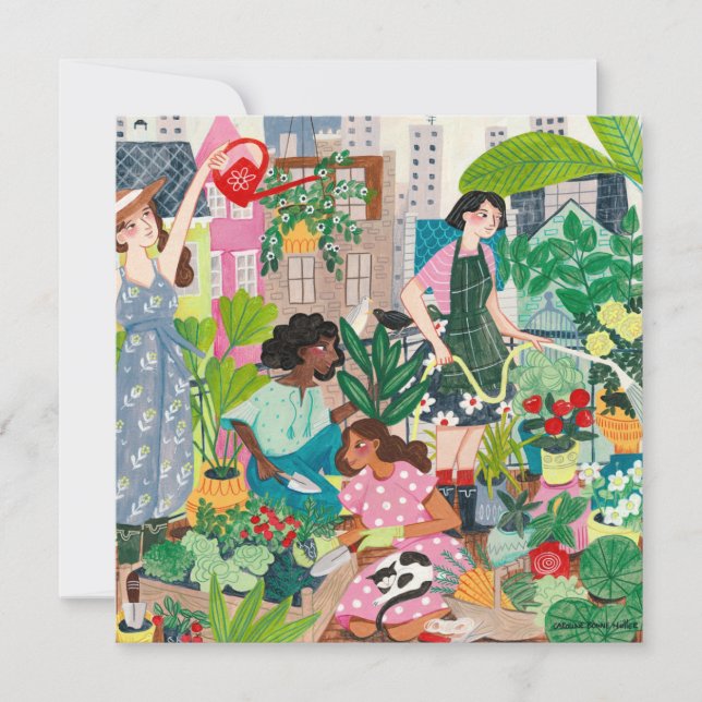Cartão Obrigado ilustrações de mulheres de jardinagem urb (Frente)