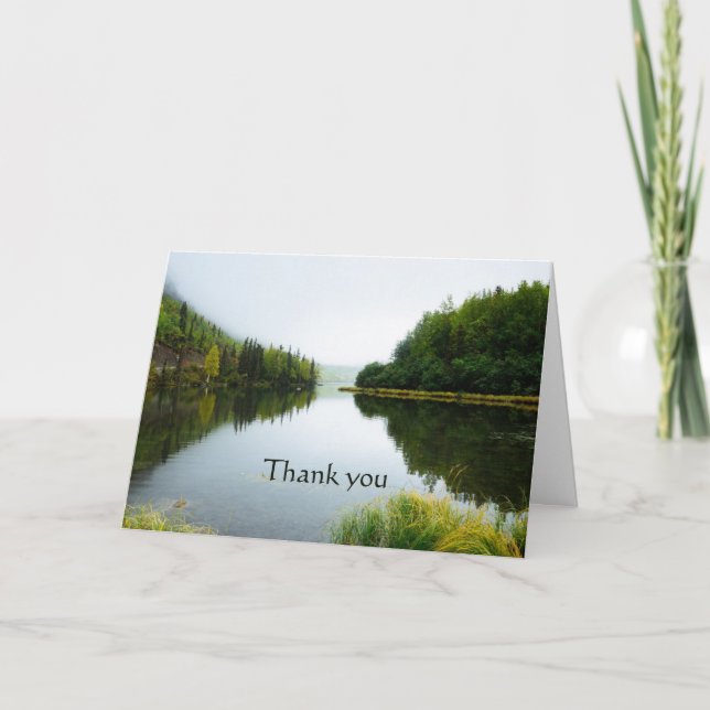 Cartão Obrigado Lago Árvores Selvagem (Frente)