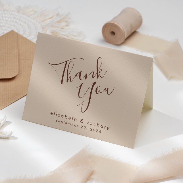 Cartão Obrigado Moderno Casamento Boho Script Neutro (Criador carregado)