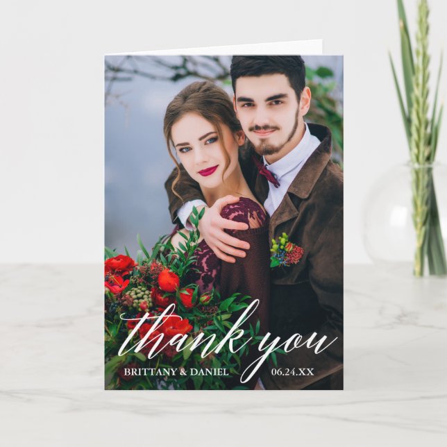 Cartão Obrigado moderno da dobra de W da foto do (Frente)