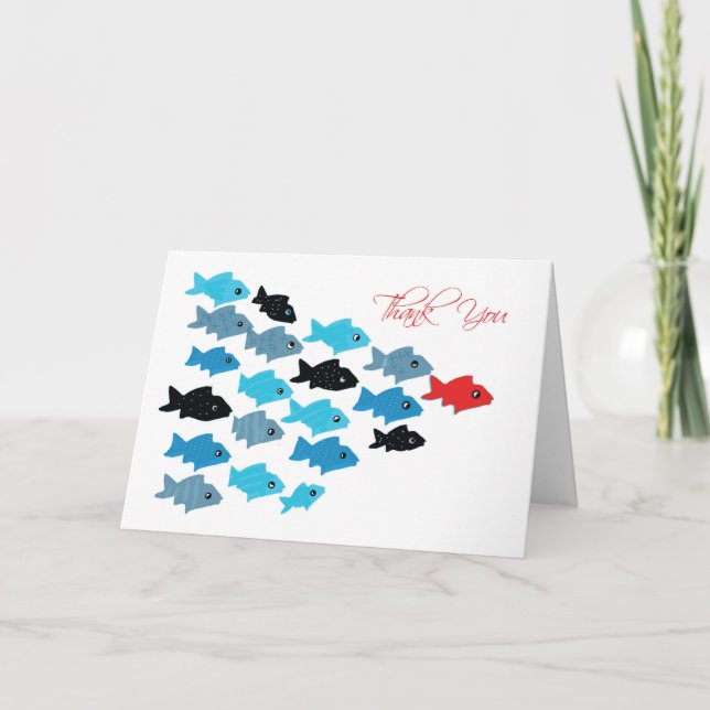 Cartão Obrigado Natação Treinador Fish Seguindo Líder (Frente)