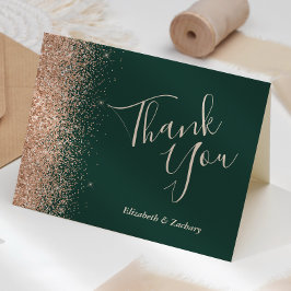 Cartão Obrigado no casamento com brilho em esmeralda verd
