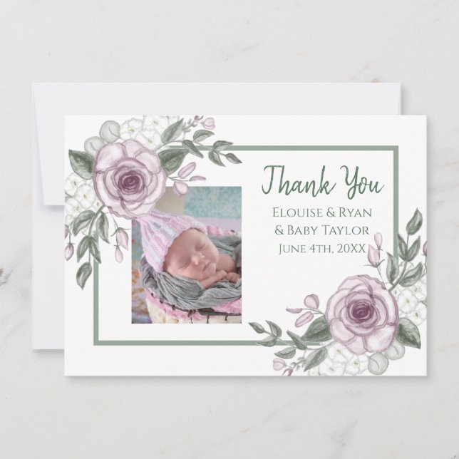 Cartão Obrigado Notas com Nova Foto para Bebê (Frente)