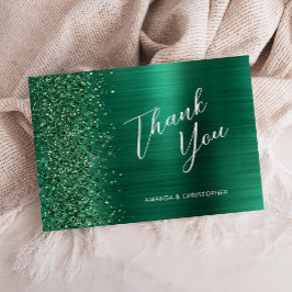 Cartão Obrigado Obrigada Casamento Metal Escovado Verde E