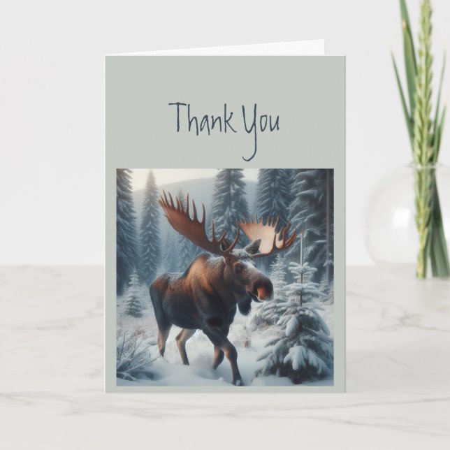 Cartão Obrigado Obrigados Moose Animal Willife Nature Art (Frente)
