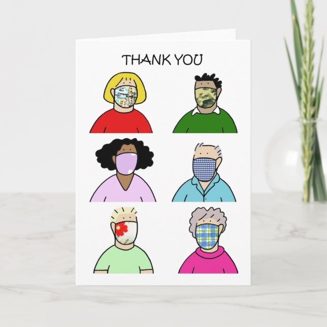 Cartão Obrigado pelas máscaras do rosto (Frente)
