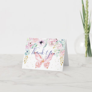 Cartão Obrigado pelo chá de bebê pastel floral e borbolet