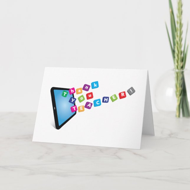 Cartão Obrigado professor - palavras de tablet (Frente)
