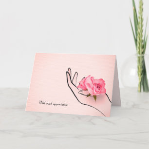 Cartão obrigado rosa rosa na mão