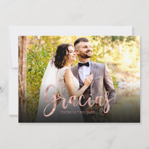 Cartão Obrigado Rose Gold Foto Casamento Agradecimento Es