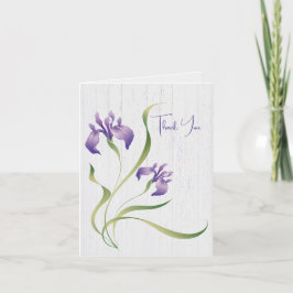 Cartão Obrigado Roxo Iris Na Madeira
