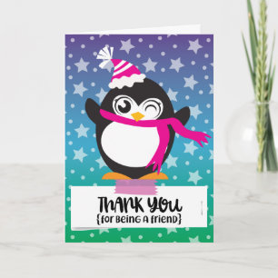 Cartão Obrigado sendo estrelas de um pinguim do amigo
