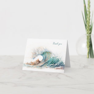 Cartão Obrigado Simpatia Watercolor Ocean Wave