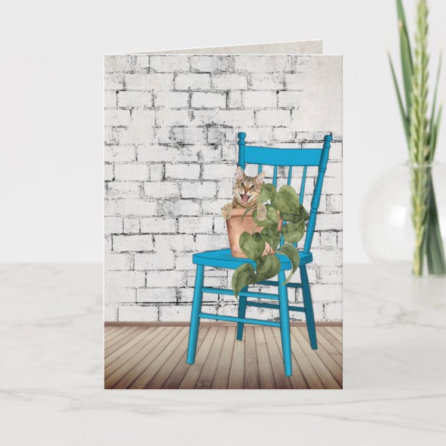 Cartão Obrigado Tabby Cat na Planta Potente (Frente)