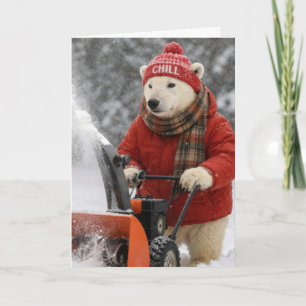 Cartão Obrigado Urso Polar Empurrando um Limpa-Neve