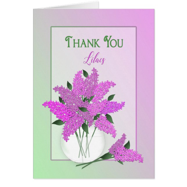 Cartão Obrigado, vazio para dentro, Lilacs em um vaso (Frente)