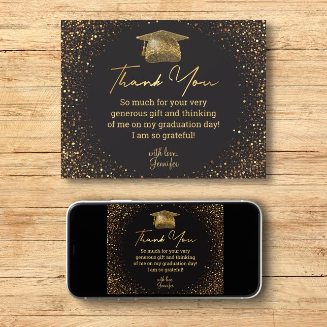 Cartão obrigado você gradua ouro preto brilha (Criador carregado)